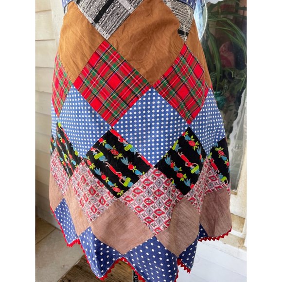 Vintage 1930s Patchwork Ric-Rac Cotton Half Apron - Picture 3 of 9